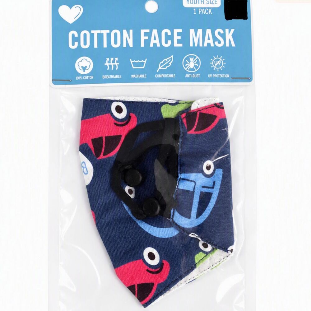 100% Cotton Multicolor Cars Vehicles Face Mask Youth Size Washable Reusable